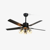 Vintage Industrial Black Ceiling Fan with Glass Globe Lighting and Three Speed Motor