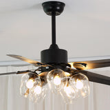 Vintage Industrial Black Ceiling Fan with Glass Globe Lighting and Three Speed Motor