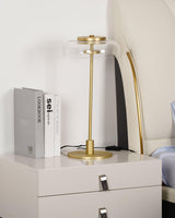 Modern Solara Brass and Glass LED Table Lamp for Living Room and Office