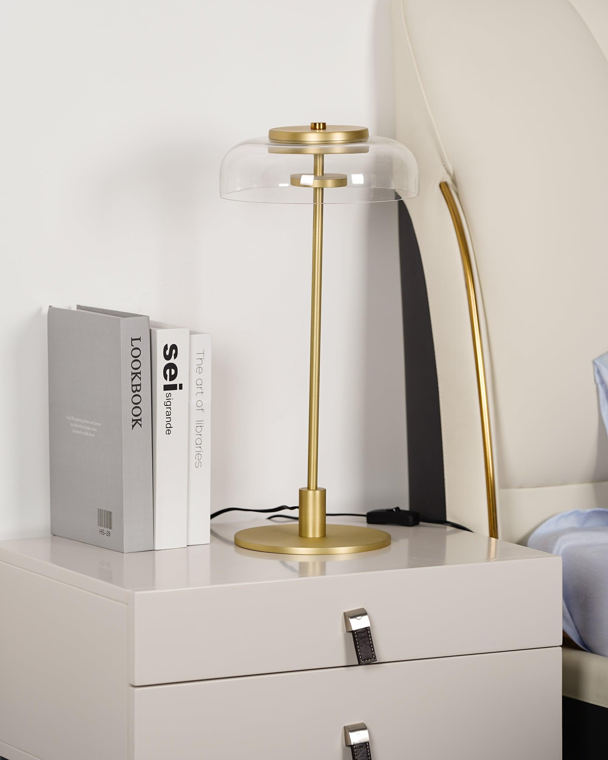 Modern Solara Brass and Glass LED Table Lamp for Living Room and Office