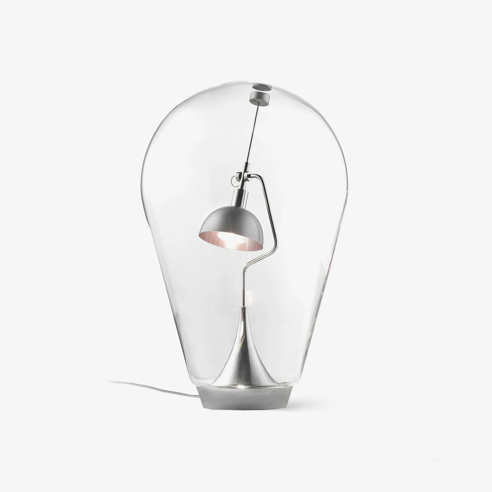 Blow Modern Glass Globe Table Lamp with Chrome Finish and Integrated LED for Nightstands