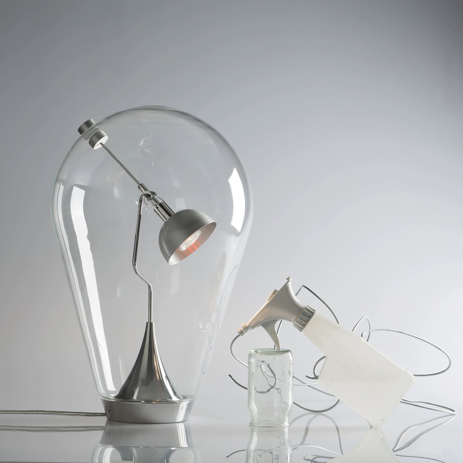 Blow Modern Glass Globe Table Lamp with Chrome Finish and Integrated LED for Nightstands