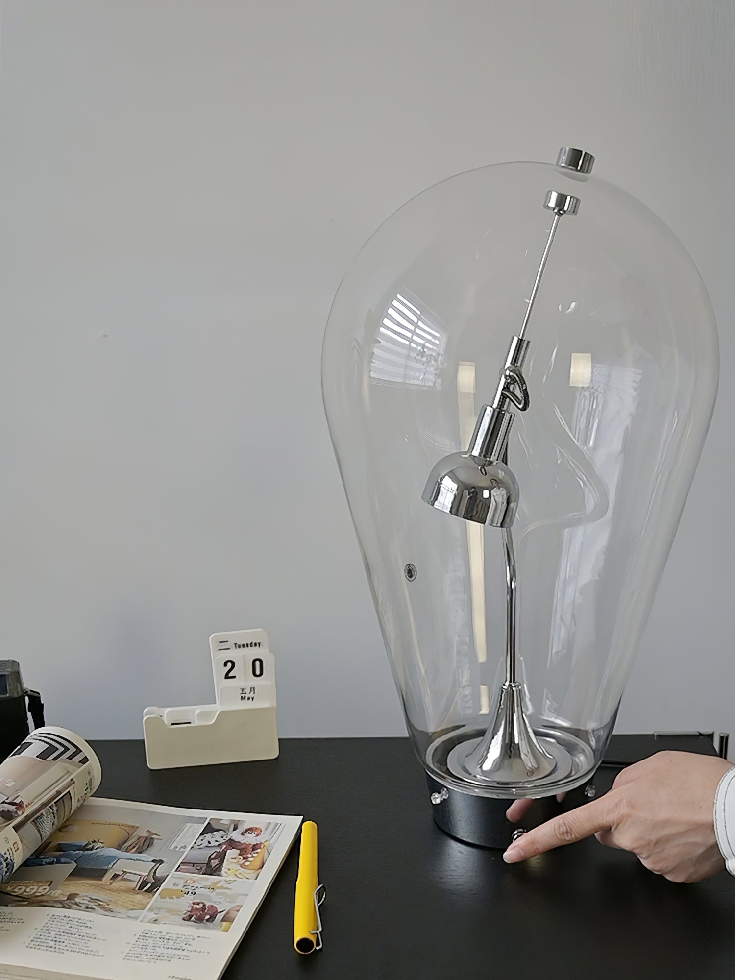 Blow Modern Glass Globe Table Lamp with Chrome Finish and Integrated LED for Nightstands