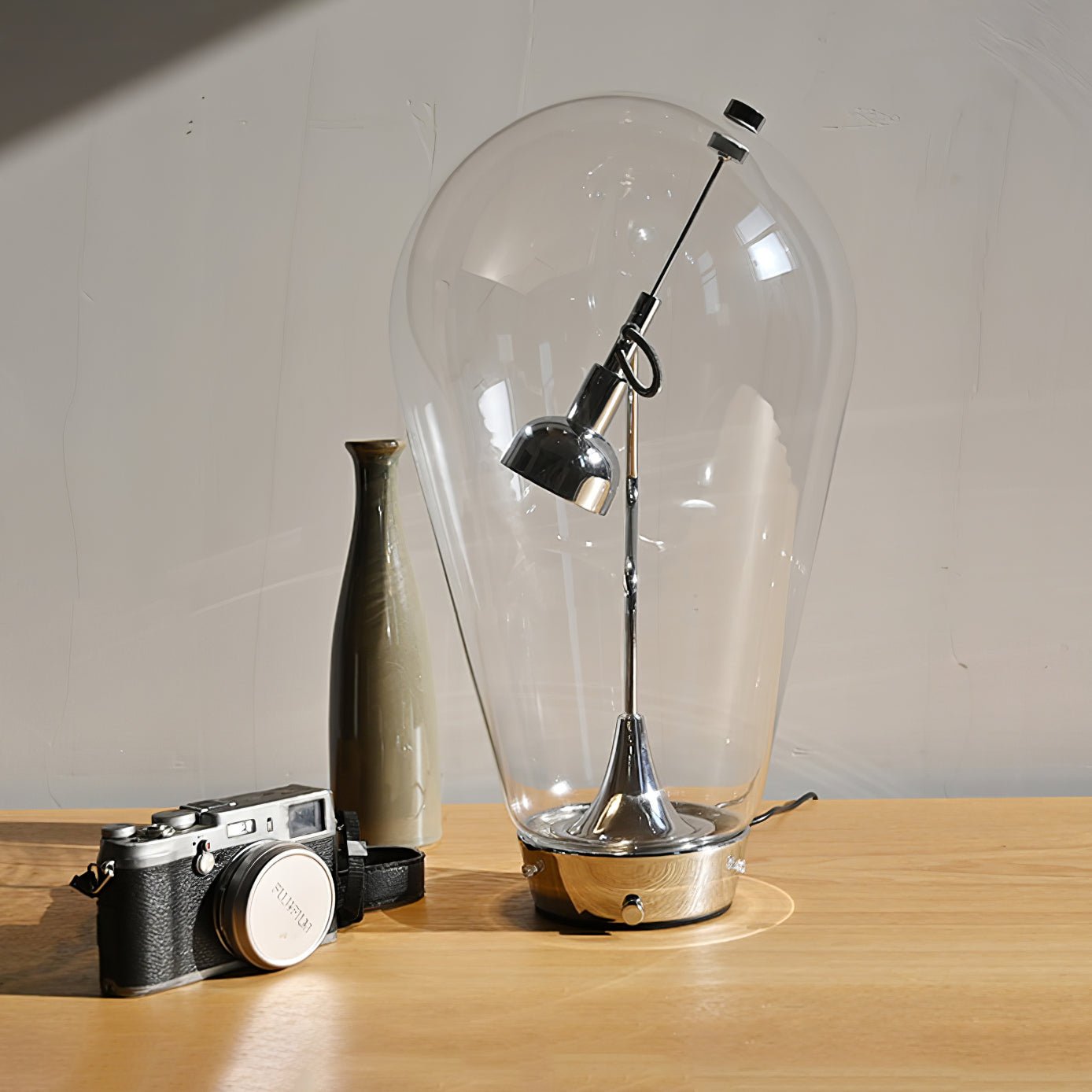 Blow Modern Glass Globe Table Lamp with Chrome Finish and Integrated LED for Nightstands