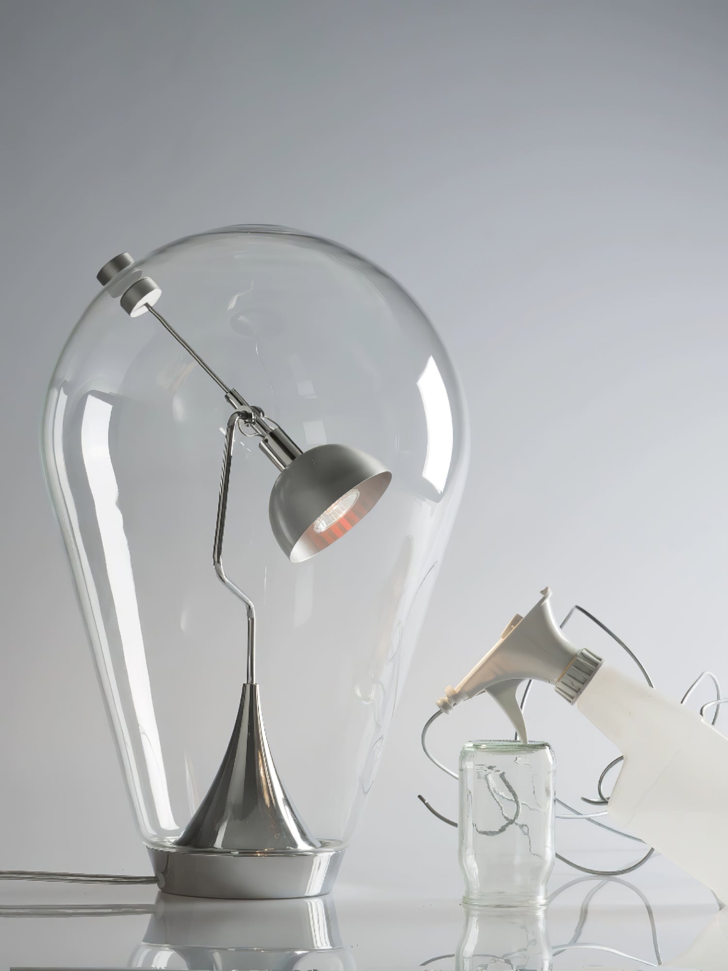 Blow Modern Glass Globe Table Lamp with Chrome Finish and Integrated LED for Nightstands