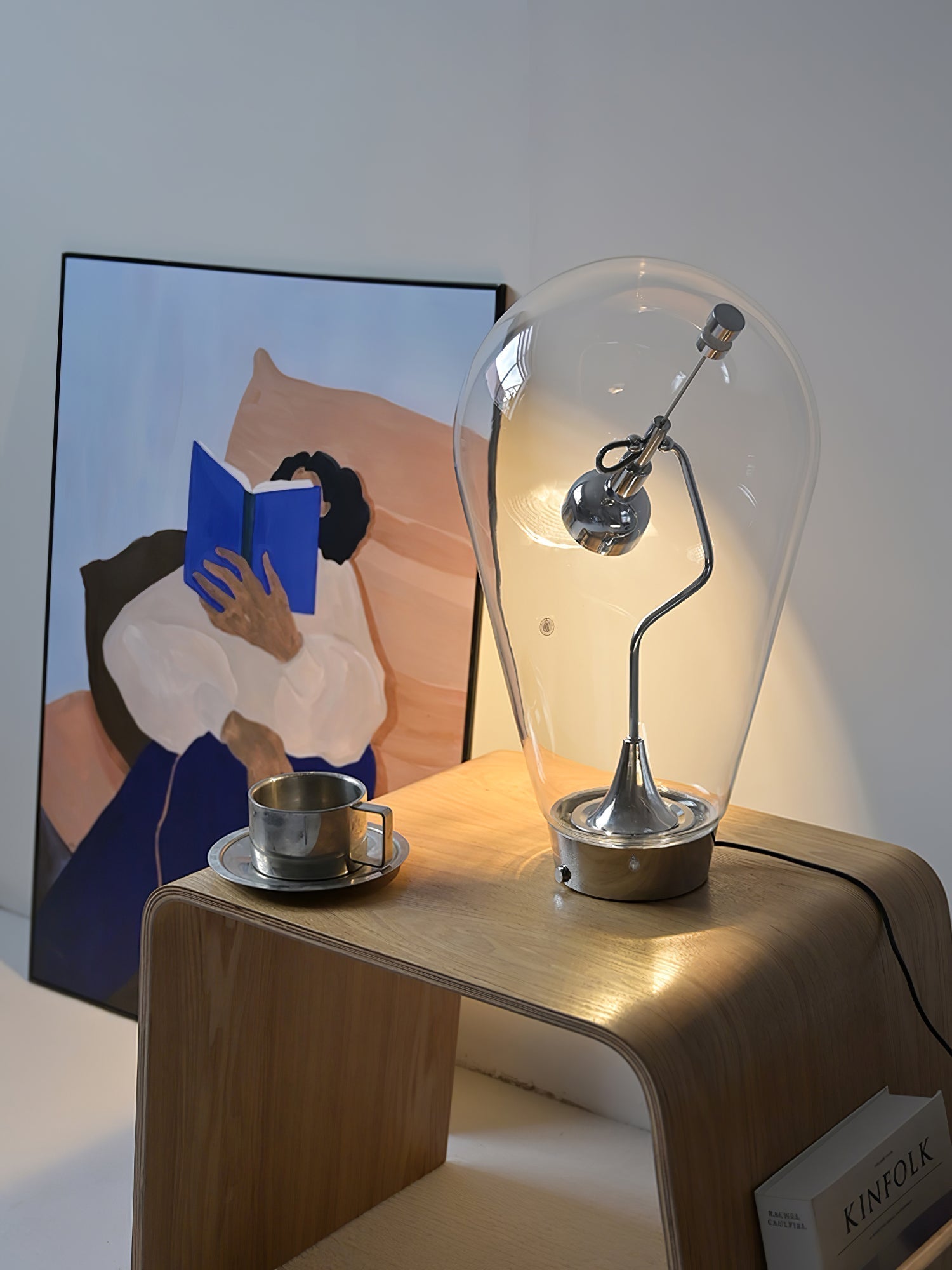Blow Modern Glass Globe Table Lamp with Chrome Finish and Integrated LED for Nightstands