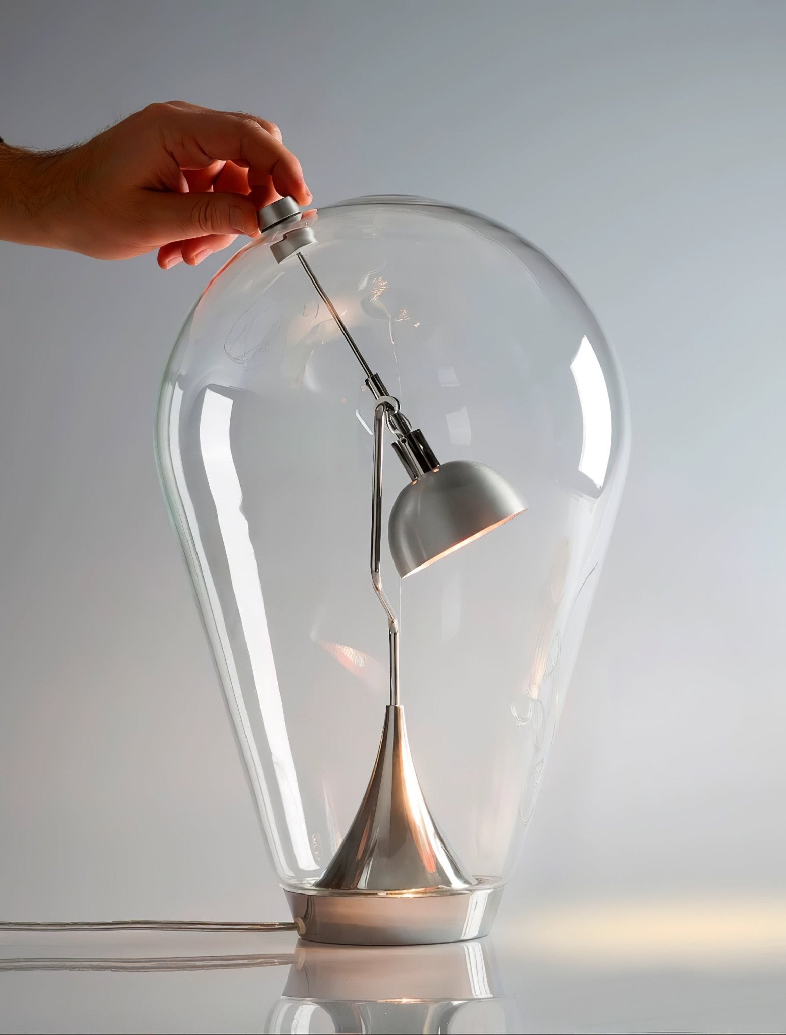 Blow Modern Glass Globe Table Lamp with Chrome Finish and Integrated LED for Nightstands