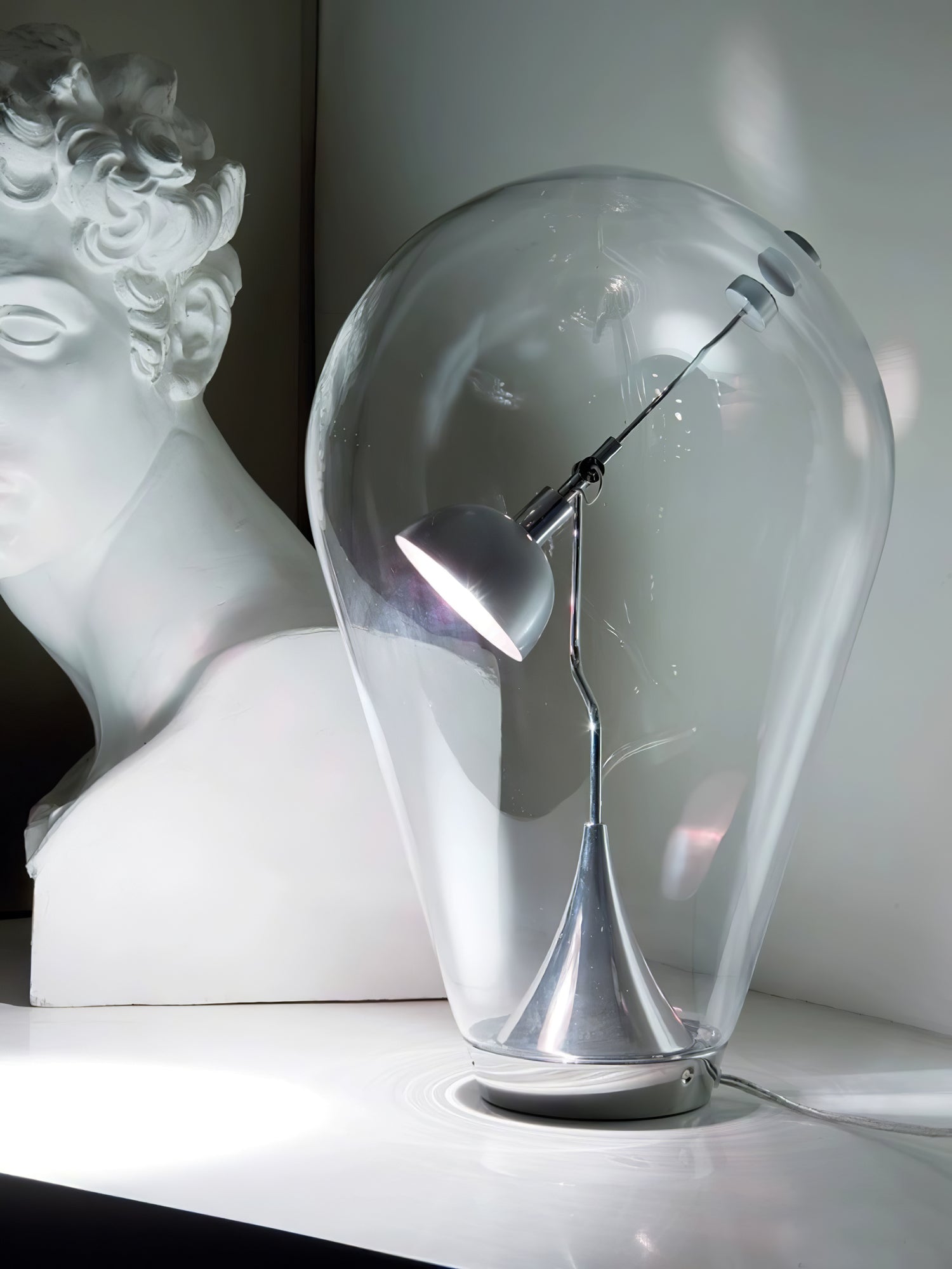 Blow Modern Glass Globe Table Lamp with Chrome Finish and Integrated LED for Nightstands