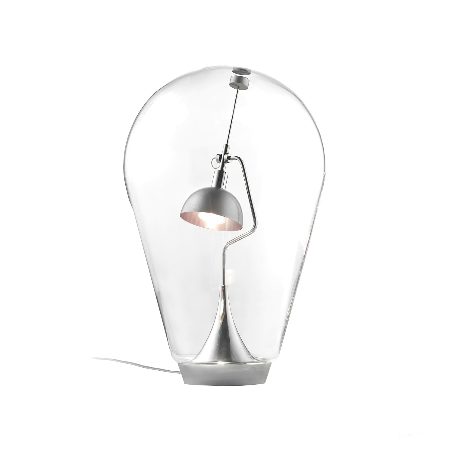 Blow Modern Glass Globe Table Lamp with Chrome Finish and Integrated LED for Nightstands