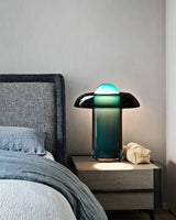 Green Glass Mushroom Table Lamp Mid Century Modern Bedside Nightstand Lighting for Living Room