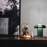 Green Glass Mushroom Table Lamp Mid Century Modern Bedside Nightstand Lighting for Living Room