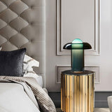 Green Glass Mushroom Table Lamp Mid Century Modern Bedside Nightstand Lighting for Living Room