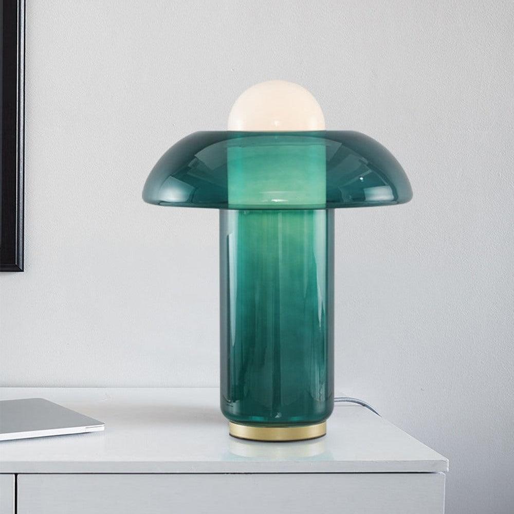 Green Glass Mushroom Table Lamp Mid Century Modern Bedside Nightstand Lighting for Living Room