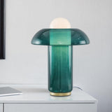 Green Glass Mushroom Table Lamp Mid Century Modern Bedside Nightstand Lighting for Living Room