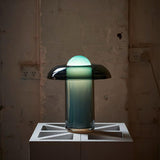 Green Glass Mushroom Table Lamp Mid Century Modern Bedside Nightstand Lighting for Living Room