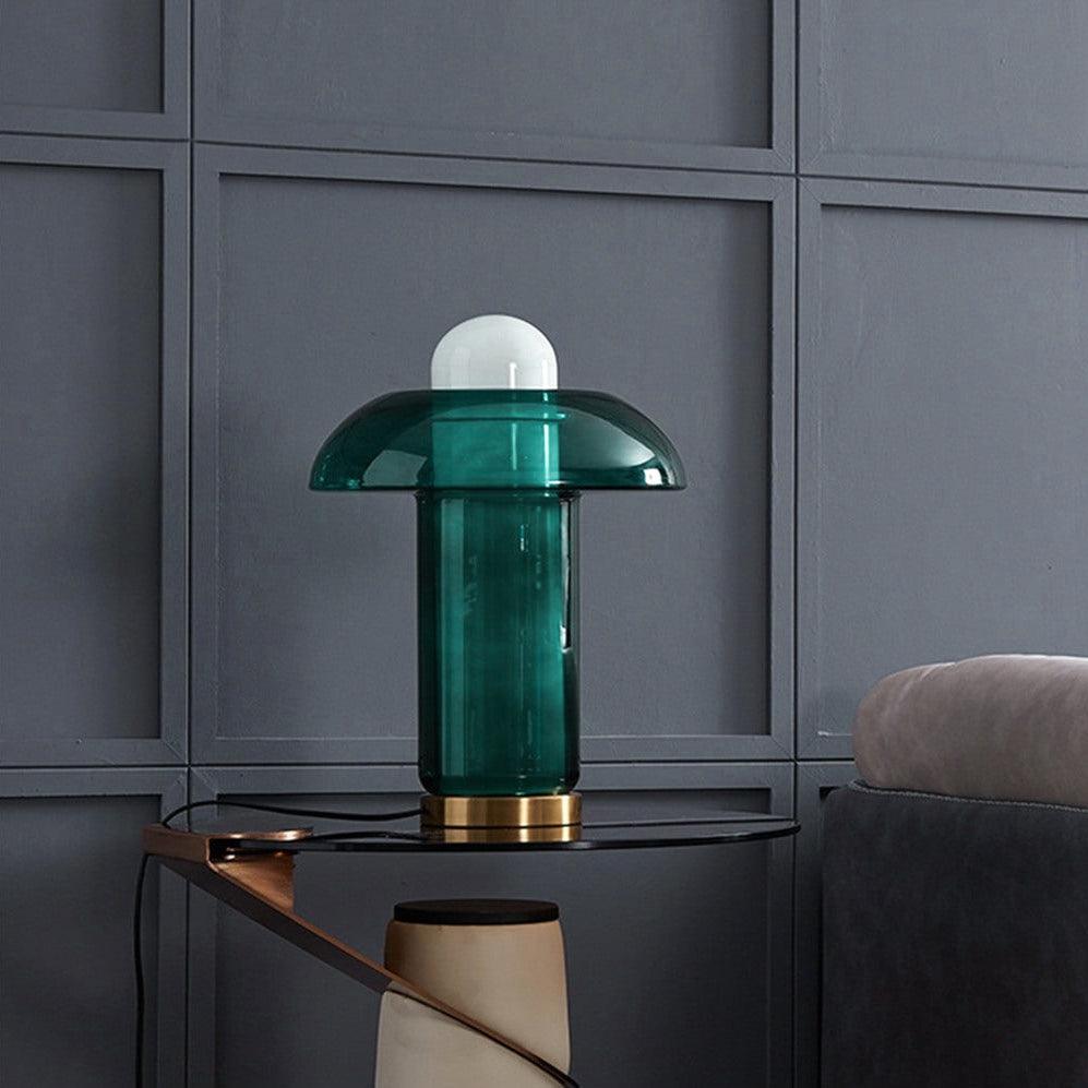 Green Glass Mushroom Table Lamp Mid Century Modern Bedside Nightstand Lighting for Living Room