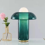 Green Glass Mushroom Table Lamp Mid Century Modern Bedside Nightstand Lighting for Living Room