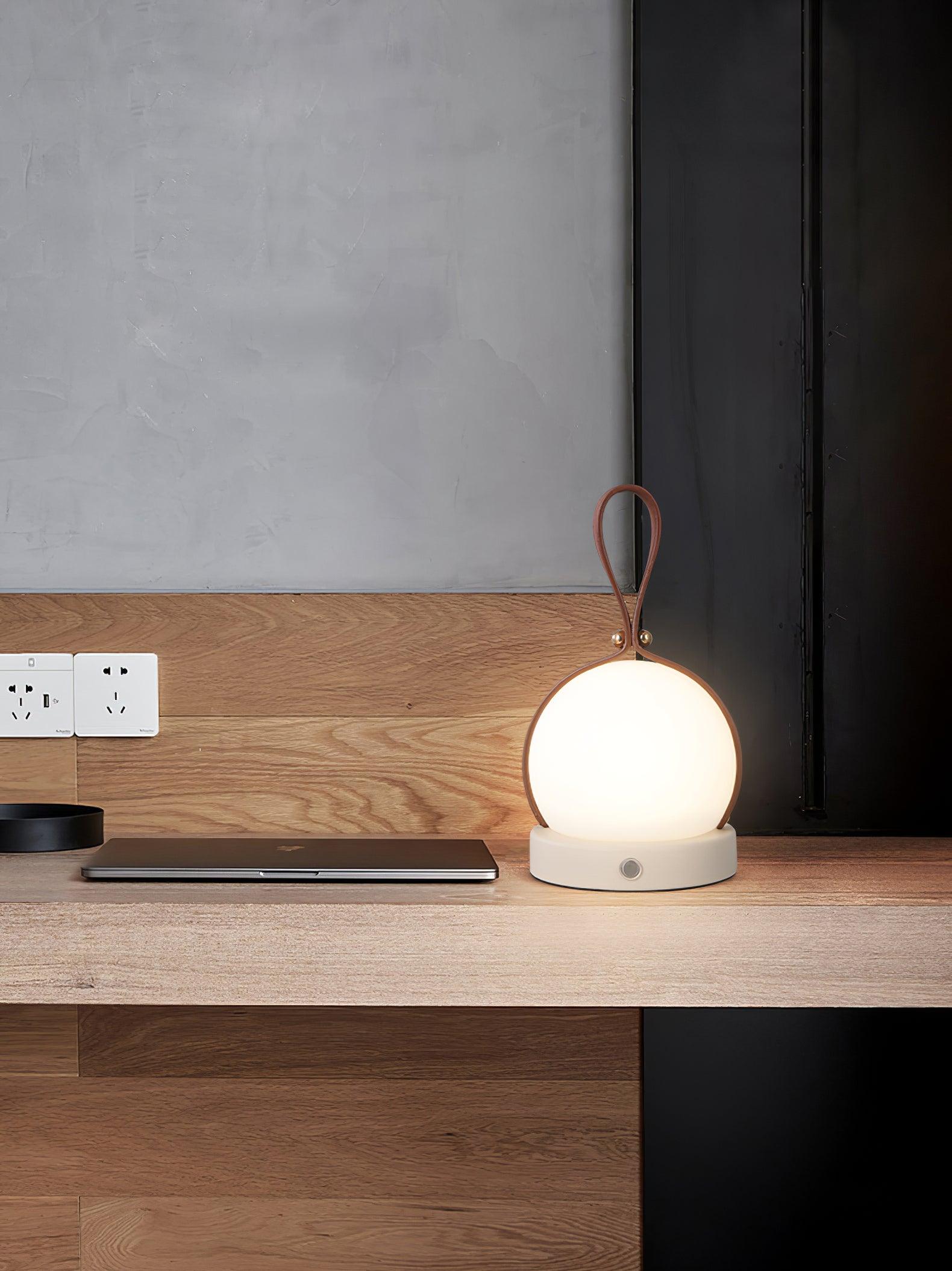 Bola Lantern Portable LED Table Lamp with Rechargeable Battery and Imitation Leather Cord