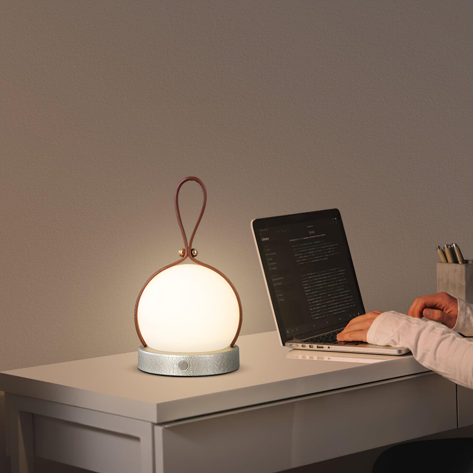 Bola Lantern Portable LED Table Lamp with Rechargeable Battery and Imitation Leather Cord