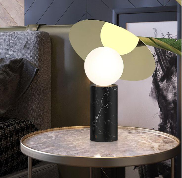 Bola Disc Modern Marble Table Lamp with Adjustable Stainless Steel Shade