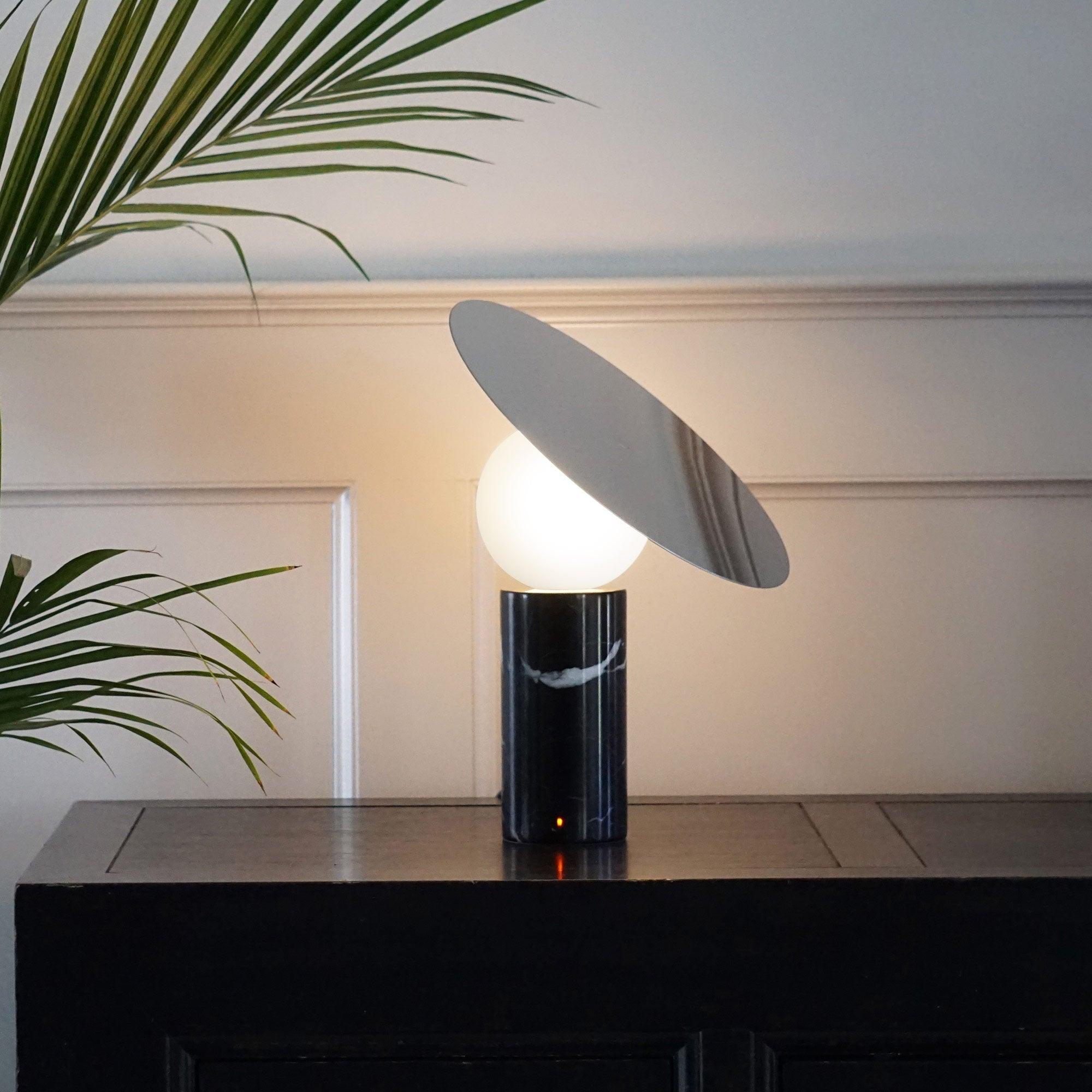 Bola Disc Modern Marble Table Lamp with Adjustable Stainless Steel Shade