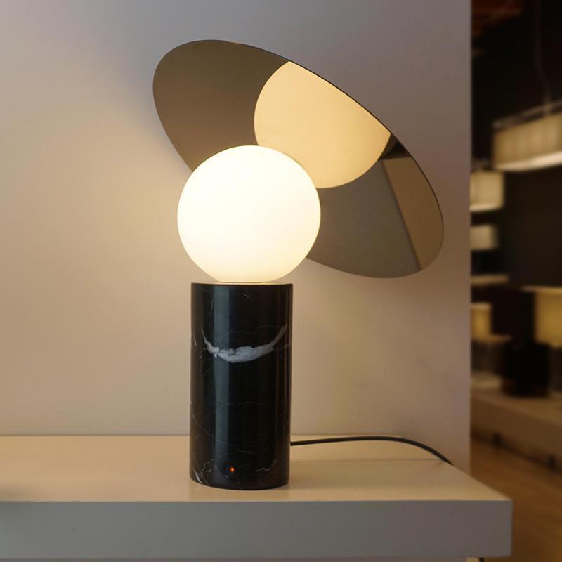 Bola Disc Modern Marble Table Lamp with Adjustable Stainless Steel Shade