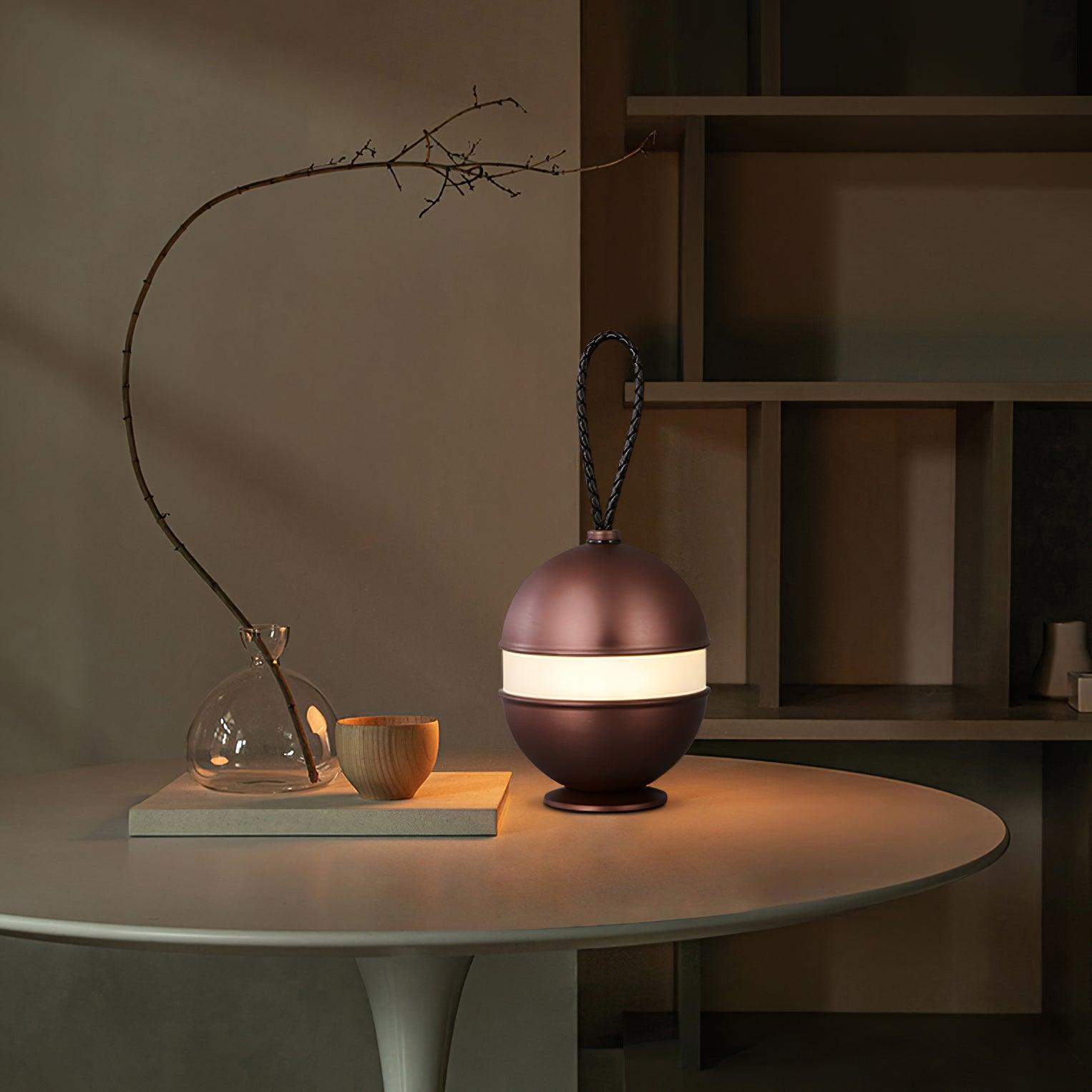 Modern Rechargeable LED Sphere Table Lamp with Portable Leather Cord Handle