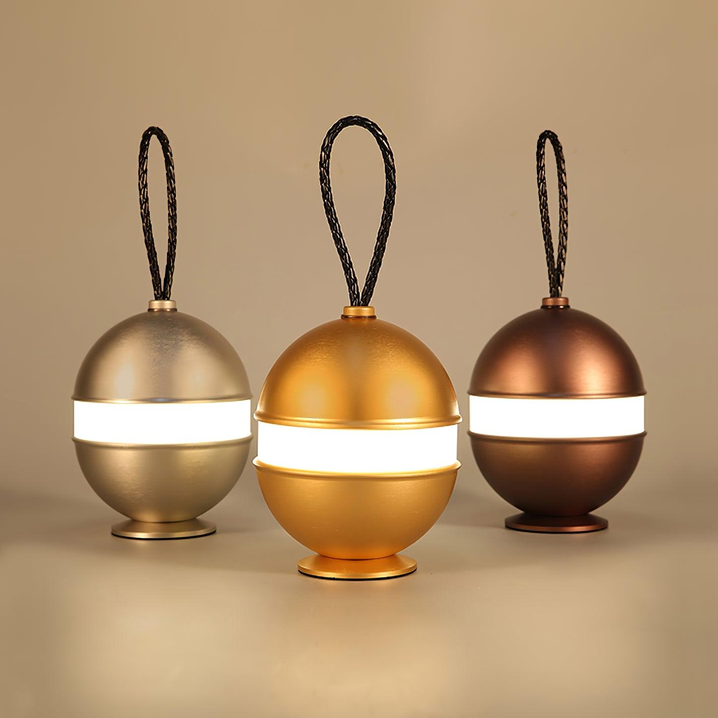 Modern Rechargeable LED Sphere Table Lamp with Portable Leather Cord Handle