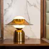Modern Bonbon Disc Gold Side Table Lamp with Geometric Adjustable Shade for Desk and Nightstand