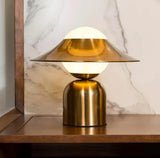 Modern Bonbon Disc Gold Side Table Lamp with Geometric Adjustable Shade for Desk and Nightstand