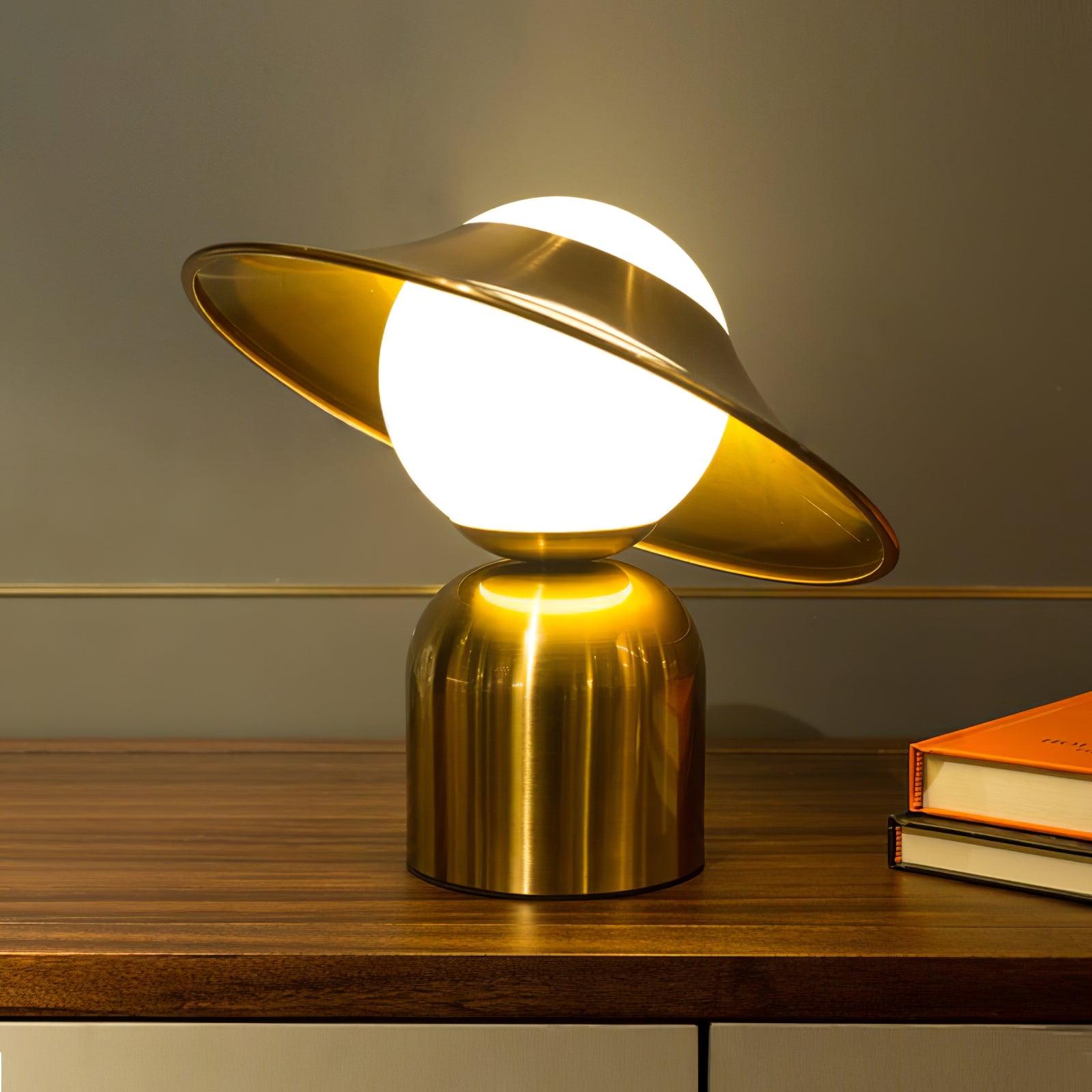 Modern Bonbon Disc Gold Side Table Lamp with Geometric Adjustable Shade for Desk and Nightstand
