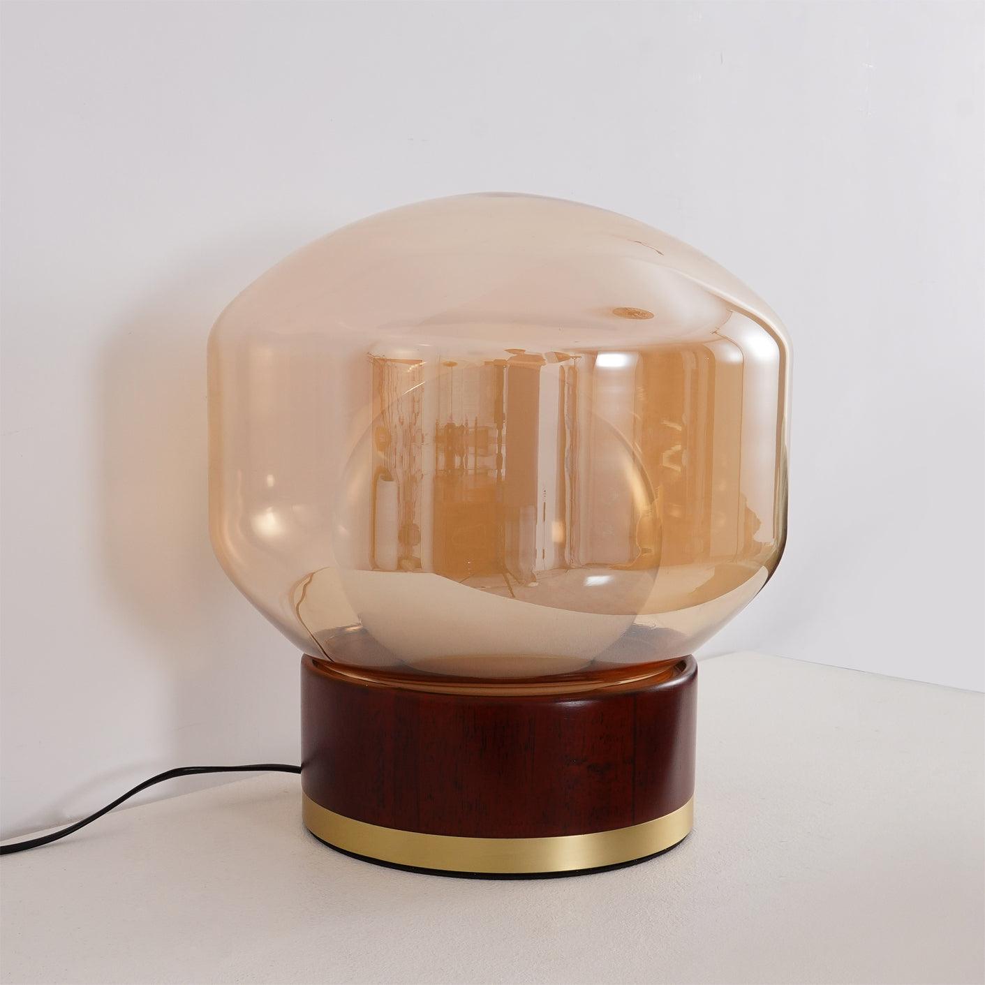Rigel Contemporary Wood and Metal Table Lamp with Amber Glass Shade for Bedroom