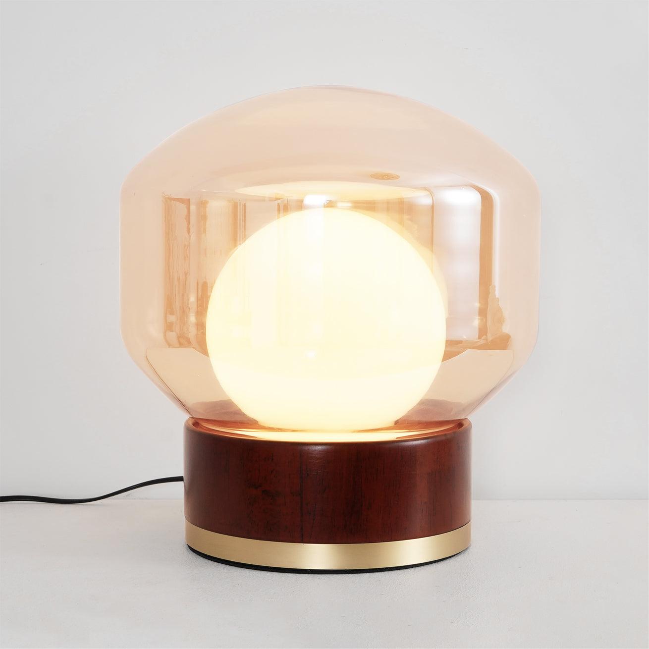 Rigel Contemporary Wood and Metal Table Lamp with Amber Glass Shade for Bedroom