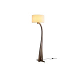Modern Bow Curve Floor Lamp with Wooden Arch and White Fabric Shade Tall Standing Light