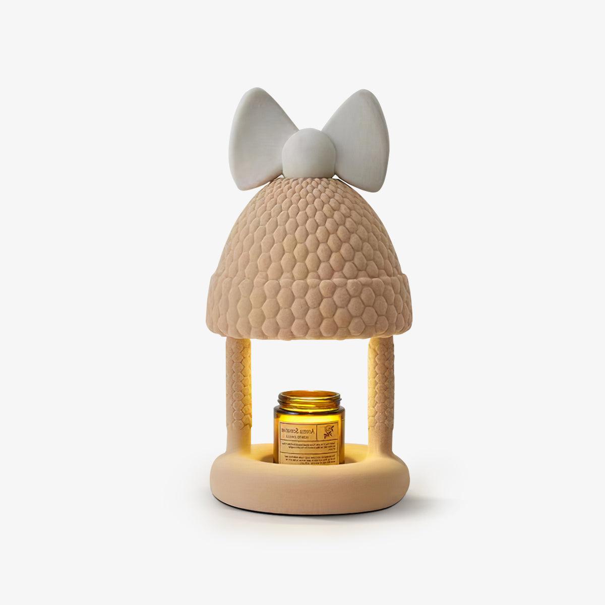 Bow Tie Hat Flocking Resin Table Lamp with Wax Melting Function and Reading Light