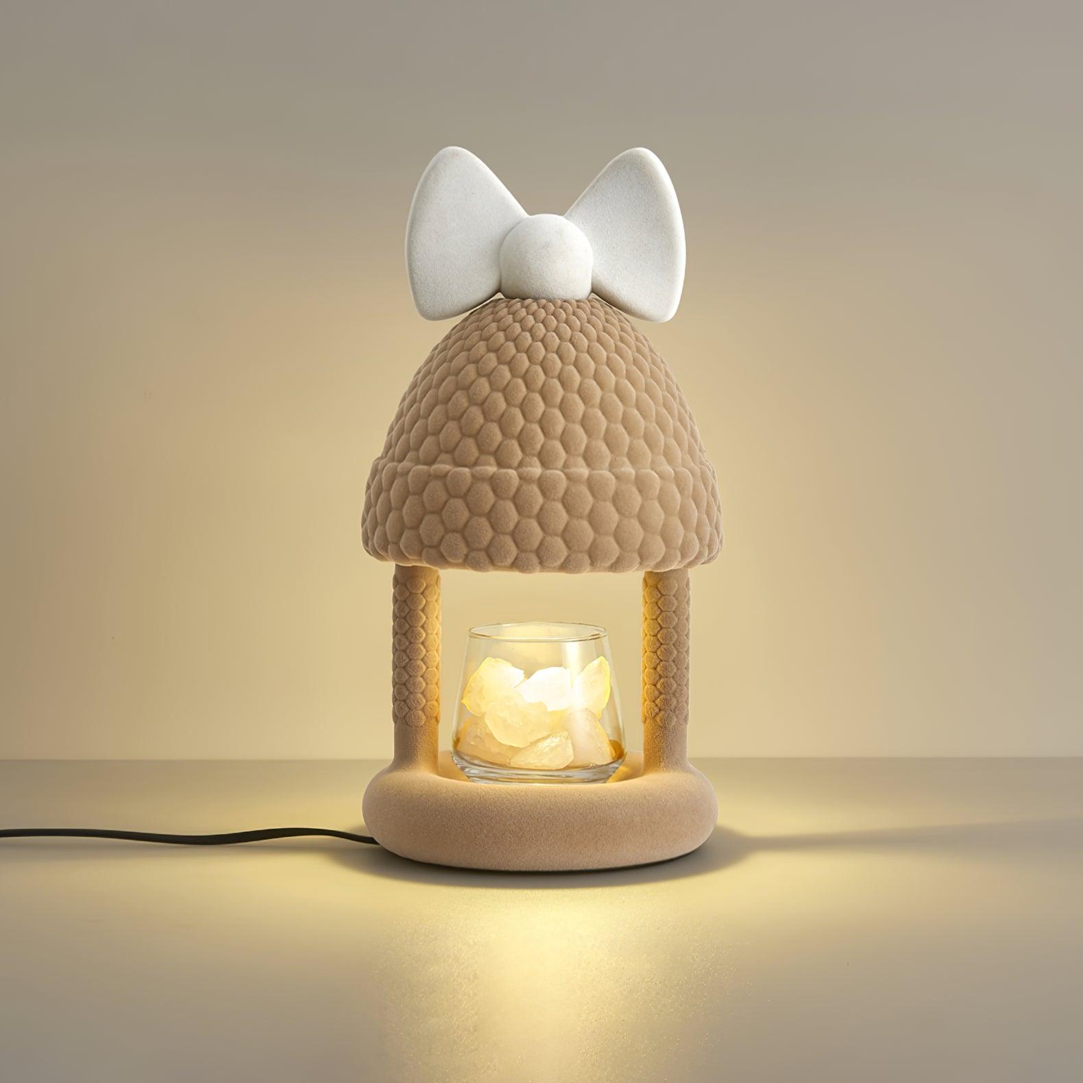 Bow Tie Hat Flocking Resin Table Lamp with Wax Melting Function and Reading Light