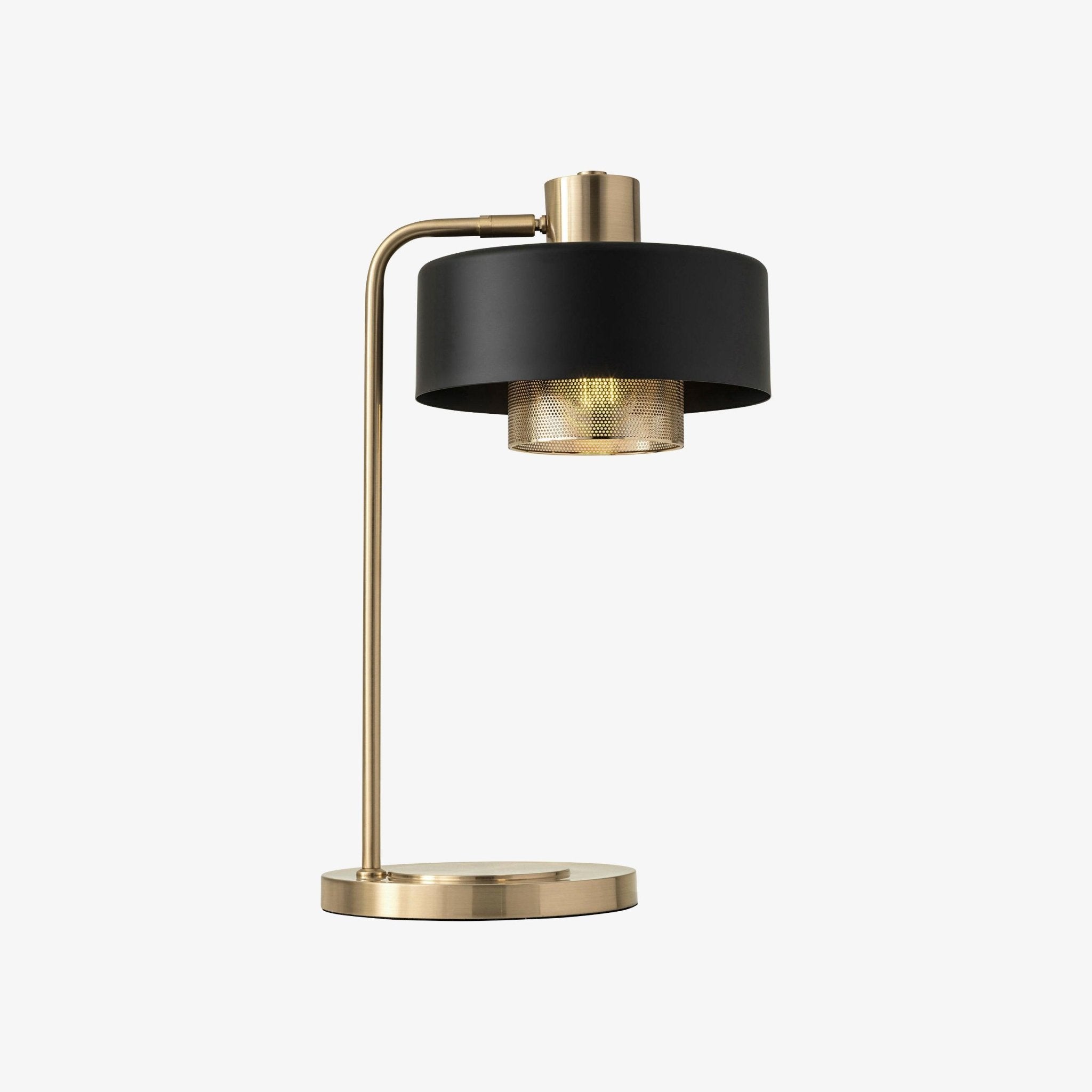 Bradbury Industrial Metal Table Lamp with Perforated Copper Inner Shade and Adjustable Black Finish