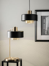 Bradbury Industrial Metal Table Lamp with Perforated Copper Inner Shade and Adjustable Black Finish