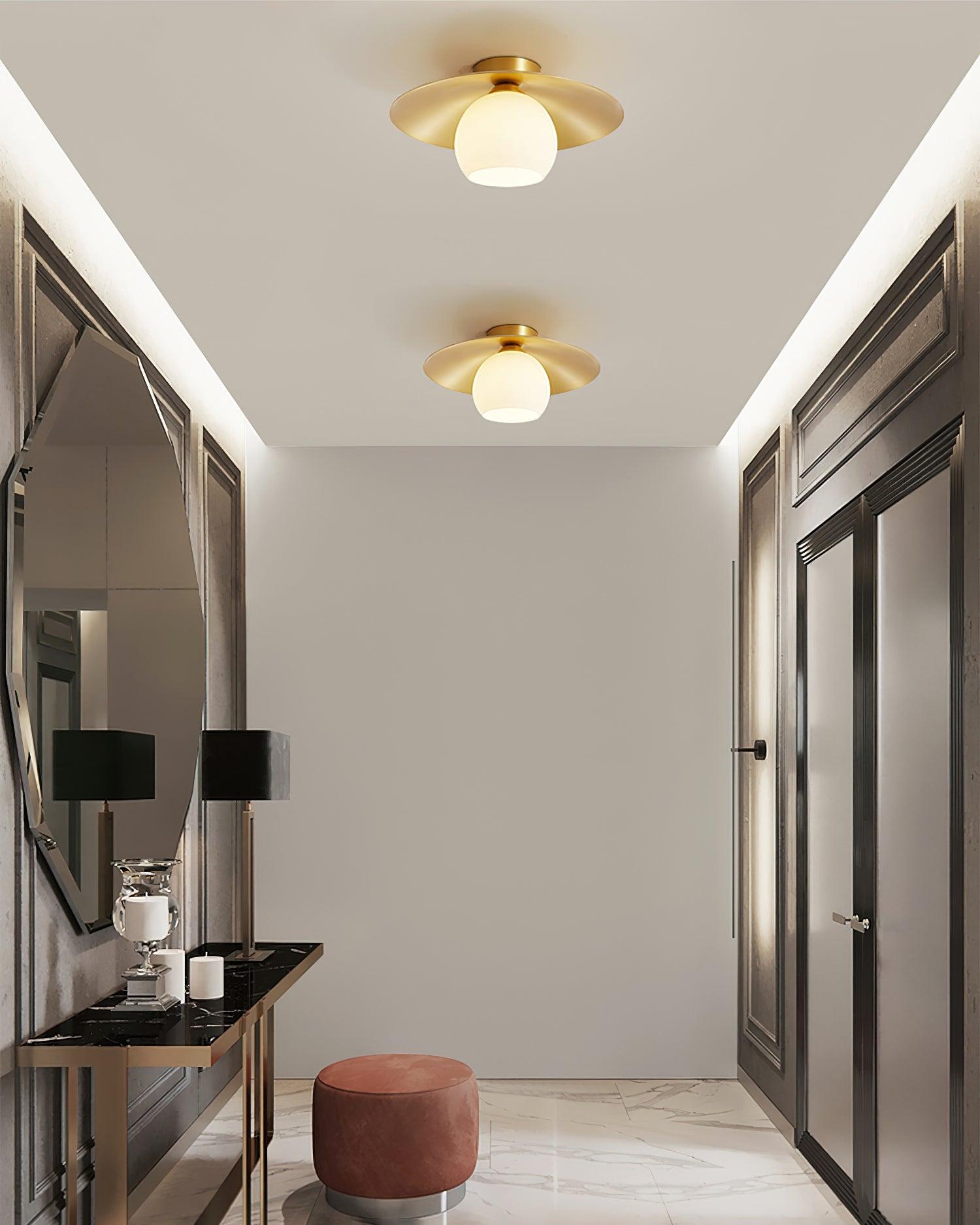 Modern Brass and White Glass Flush Mount Ceiling Lamp for Living Room Bedroom