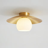 Modern Brass and White Glass Flush Mount Ceiling Lamp for Living Room Bedroom