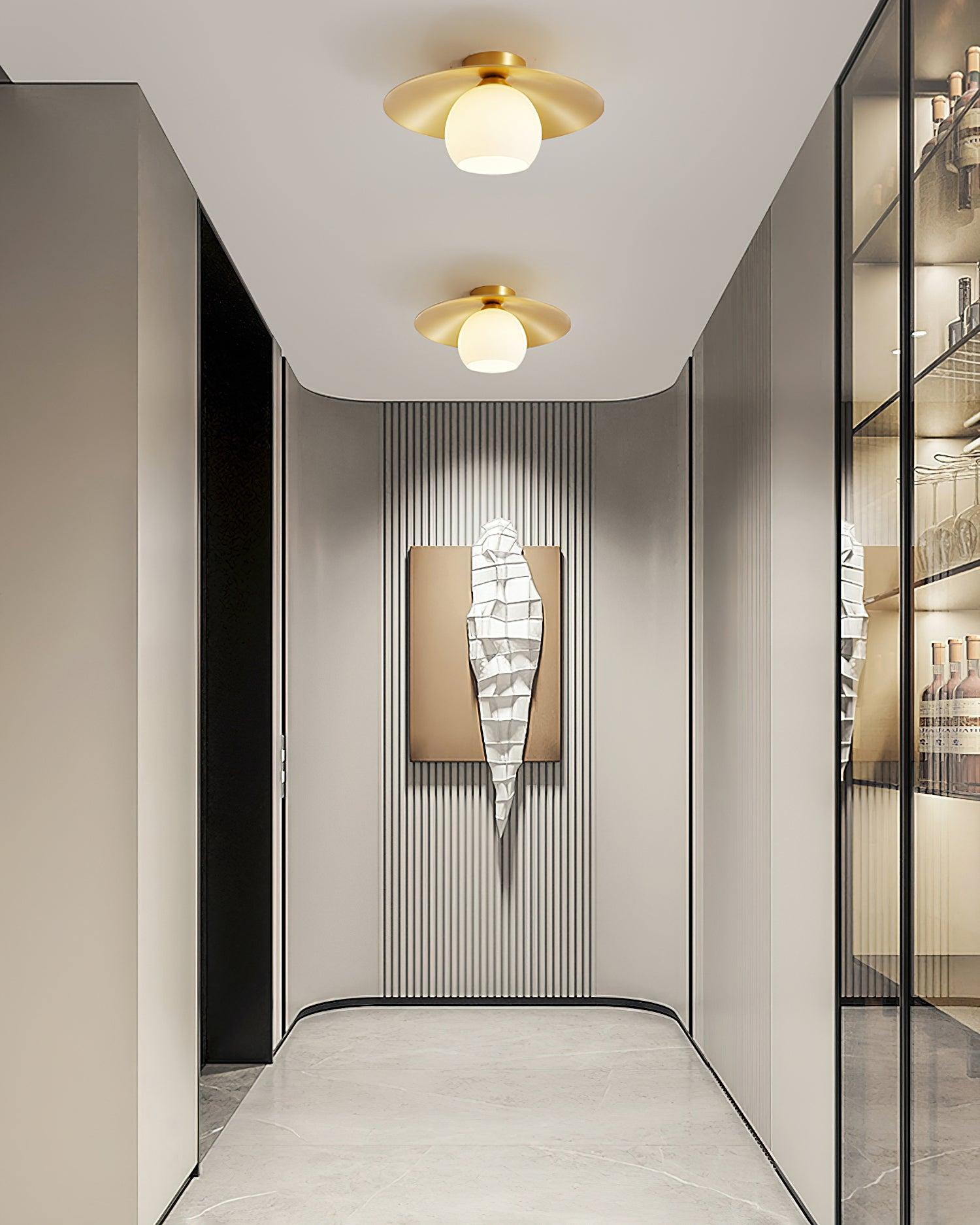 Modern Brass and White Glass Flush Mount Ceiling Lamp for Living Room Bedroom