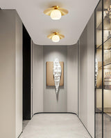 Modern Brass and White Glass Flush Mount Ceiling Lamp for Living Room Bedroom