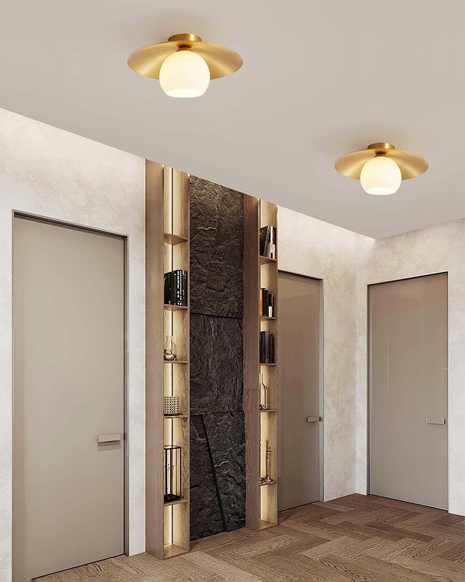 Modern Brass and White Glass Flush Mount Ceiling Lamp for Living Room Bedroom