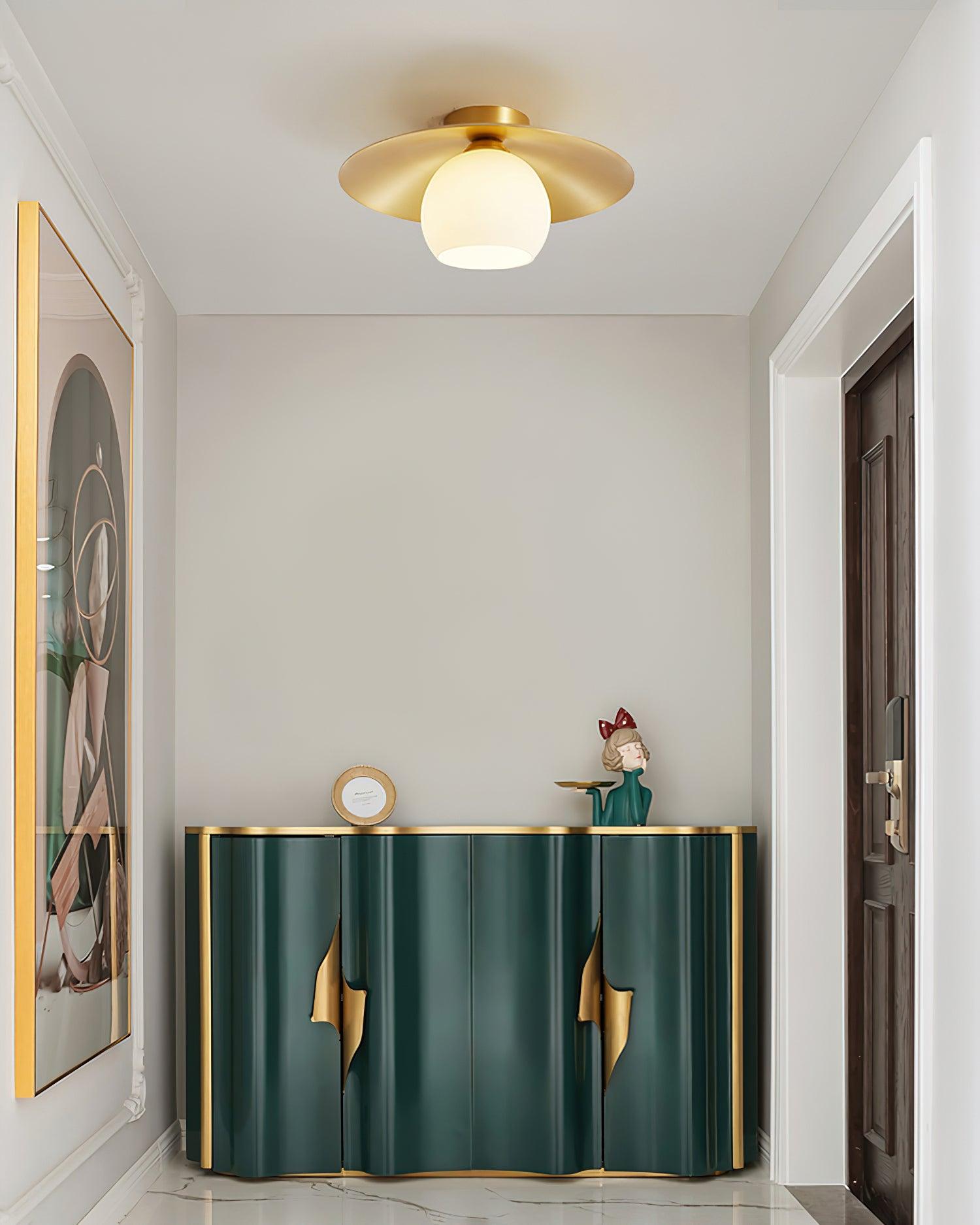 Modern Brass and White Glass Flush Mount Ceiling Lamp for Living Room Bedroom