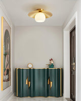 Modern Brass and White Glass Flush Mount Ceiling Lamp for Living Room Bedroom