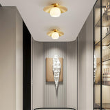 Modern Brass and White Glass Flush Mount Ceiling Lamp for Living Room Bedroom