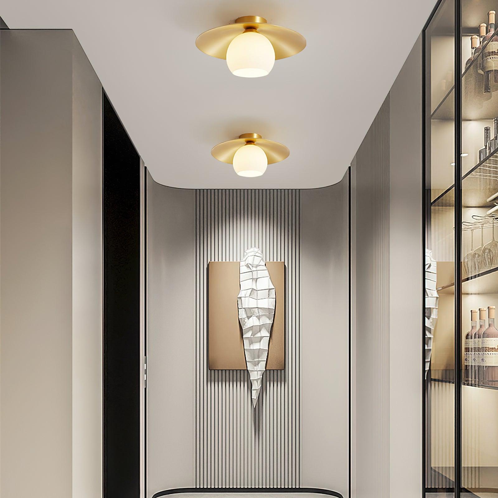 Modern Brass and White Glass Flush Mount Ceiling Lamp for Living Room Bedroom