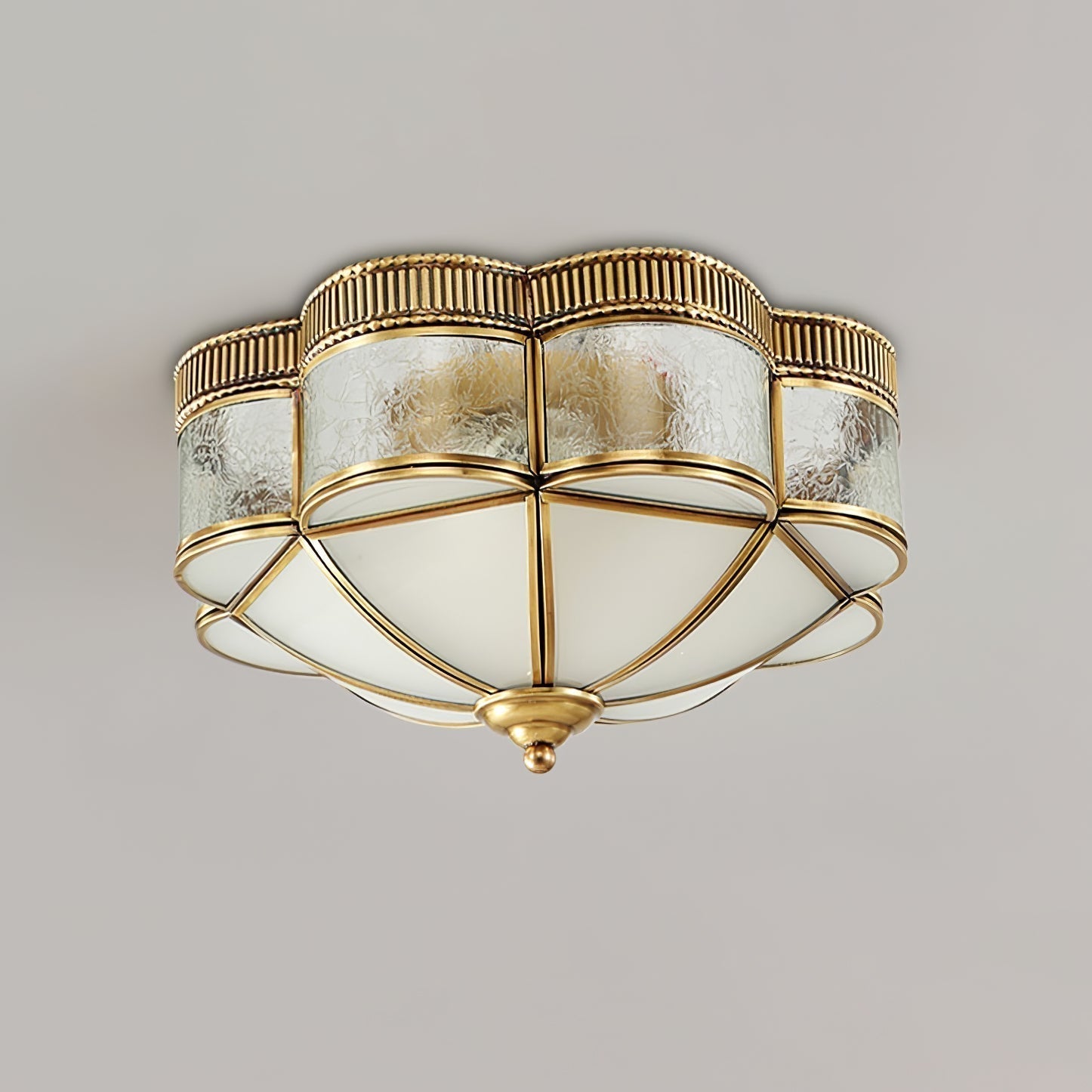 Elegant Brass Domed Flush Mount Ceiling Light with White Frosted Glass Panel