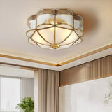 Elegant Brass Domed Flush Mount Ceiling Light with White Frosted Glass Panel