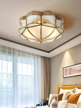 Elegant Brass Domed Flush Mount Ceiling Light with White Frosted Glass Panel